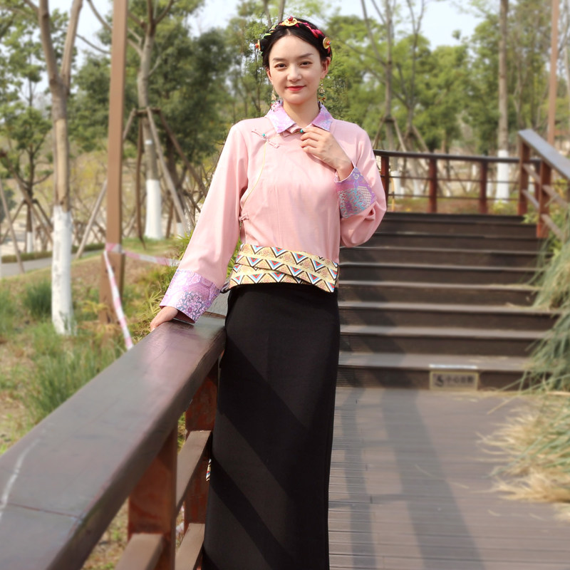 藏式半身裙夏锅庄金边臧裙西藏服女藏装藏族裹裙不丹长裙博拉民族_虎窝淘