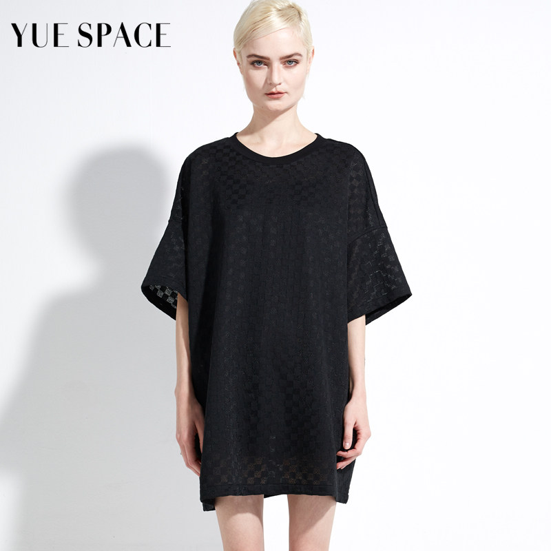yuespace蕾丝衫镂空圆领中长款t恤 悦空间服饰蕾丝衫/雪纺衫