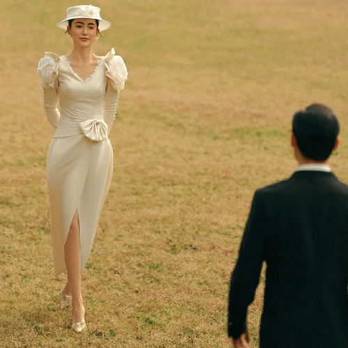 Новая киностудия тематическая одежда Hebenfeng французский ретро -ретро, ​​путешествовать, съемки фильма Пара фото свадьба длинное платье