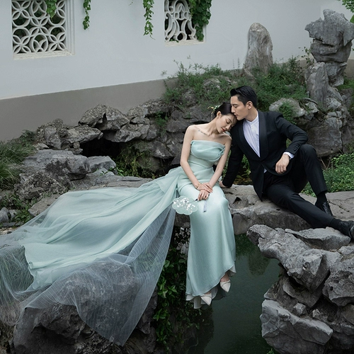 Зеленое свадебное платье для влюбленных, китайский стиль, крой «рыбий хвост»