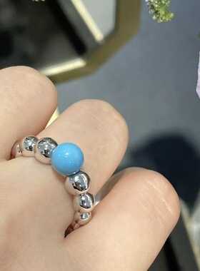 S925纯银 米珠绿松石小众轻奢小圆珠边珠珠精致戒指新中式