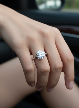 925银戒指精工镶嵌莫桑石婚戒经典ins风小众轻奢女戒欧美跨境专供