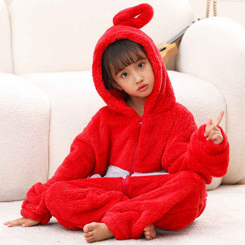 天线宝宝儿童连体睡衣法兰绒秋冬女童女孩加厚大童卡通可爱家居服 - 图3