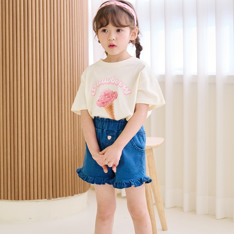 bebezoo韩国童装2023夏儿童短袖T恤可爱甜筒印花棉质弹力圆领上衣