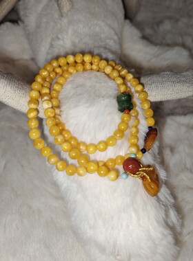 灵缘精美原创  天然老花蜡搭配南红碧玉蜜蜡手链   发财财富好运