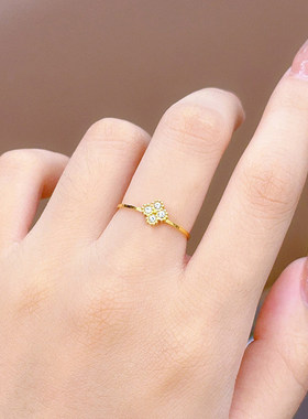 英国 【设计师】Cookie Kiss镶钻四叶草戒指女18K金轻奢叠戴戒指