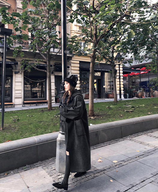 LANGBOOM  緩墨流線 年度定制级bi入 渐变纹灰色带帽羊毛长款大衣