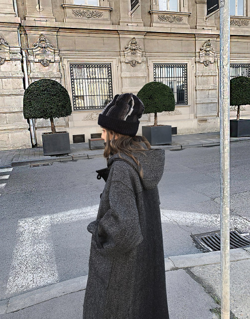 LANGBOOM  緩墨流線 年度定制级bi入 渐变纹灰色带帽羊毛长款大衣