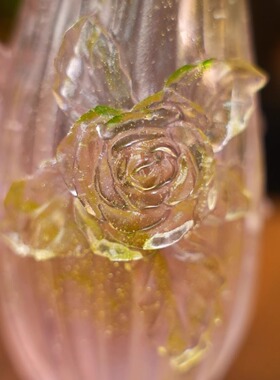 琉光系列琉璃花器粉绿色玫瑰花小花瓶AB
