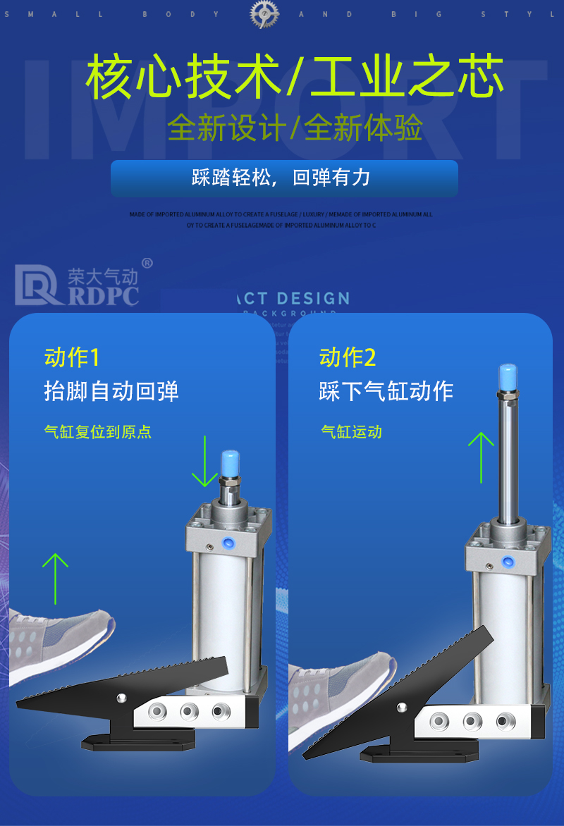 RDPC荣大二位五通自动复位脚踏阀XQ250423/623踩踏开关气动换向 - 图0