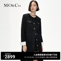 MOCO2023 winter new products with cotton wool coarse flowers Padded Shoulder Black small fragrant wind one-piece dress MBC4DRS023