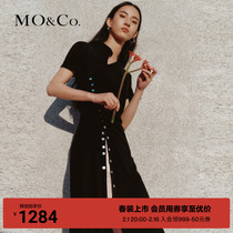 (New Chinese) MOCO2024 Spring inclined door flap open fork to collect waist qipao Improved with one-piece dress MBD1DRST03