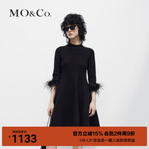 MOCO2023 spring new product detachable feather edge 70% sleeves small high collar close-knit one-piece dress MBC1DRS042