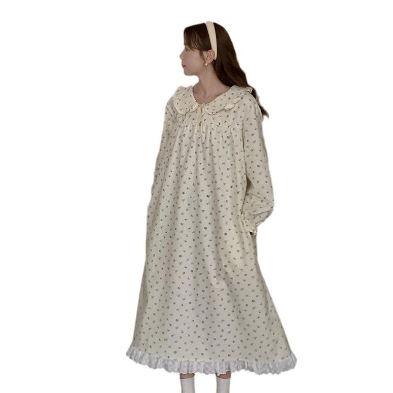 奶蓝小碎花睡衣女春秋款纯棉绒布家居服冬季纯欲风磨毛法兰绒睡裙,淘宝优惠券,粉丝福利购,淘宝优惠卷