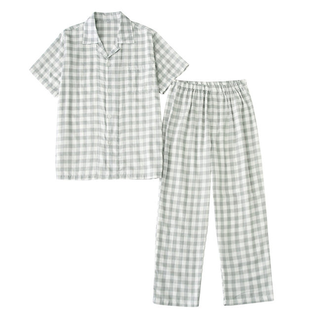 Gauze unprinted style Japanese style plaid plus pajamas ຂະຫນາດ