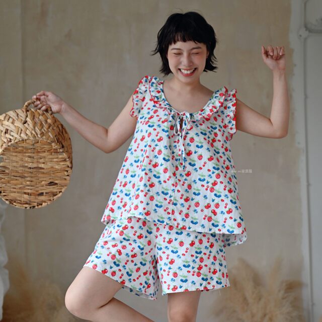 Cranberry pure cotton gauze pajamas casual ມີ suspenders