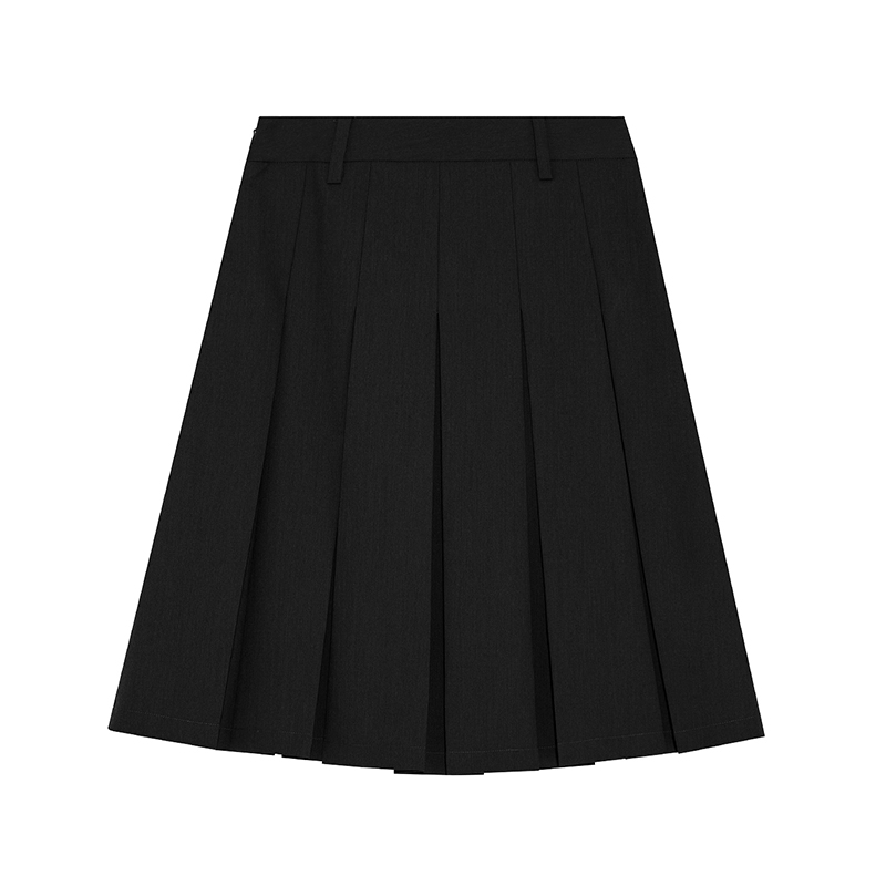 范洛2024年夏季新款黑色百褶半身裙女学院风复古高腰显瘦A字裙子