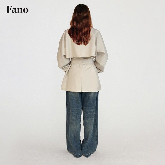 Fan Luo classic modern double breasted drape short windbreaker