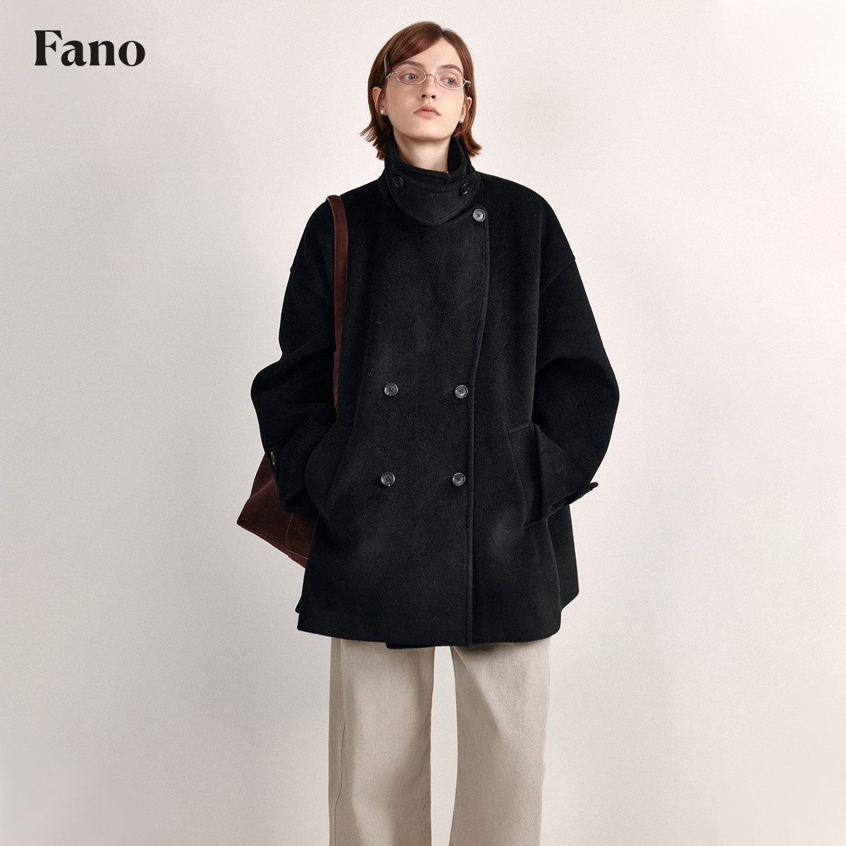 范洛Fano 英伦智性风极简廓形斗篷式毛呢外套女冬季高级感大衣女,淘宝优惠券,粉丝福利购,淘宝优惠卷