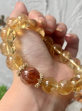 天然黄塔晶手串女款单圈