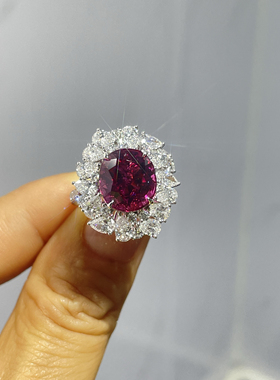 珠宝定制镶嵌红宝石尖晶碧玺来图戒指吊坠两用款18K金