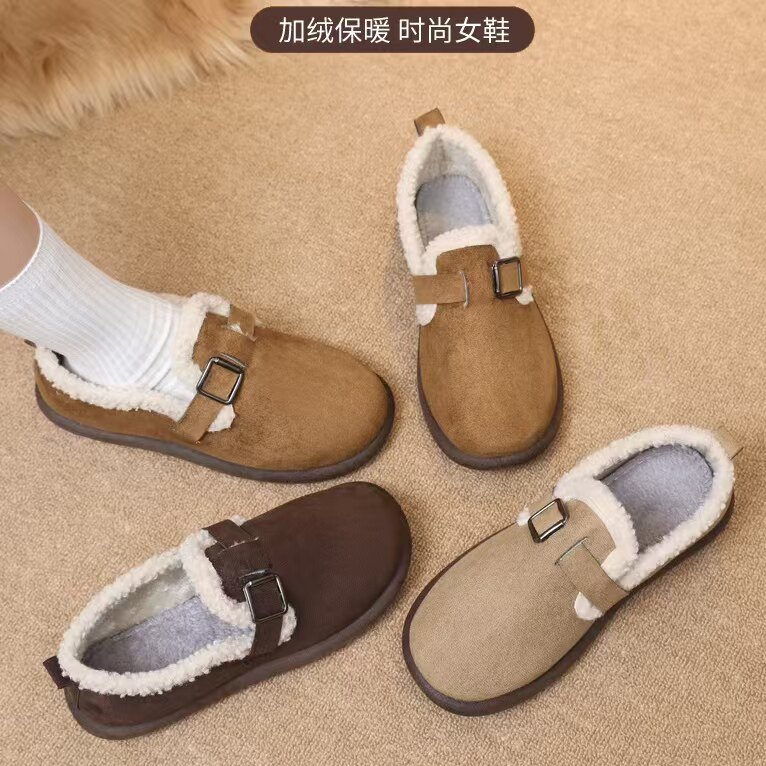 MF博肯鞋女保暖女鞋2024年冬季新款豆豆鞋平底毛毛鞋孕妇鞋棉