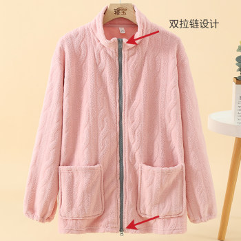 Zipper couple coral velvet pajama top single piece women's winter plus velvet outer wear plush jacket men's polar fleece home clothes