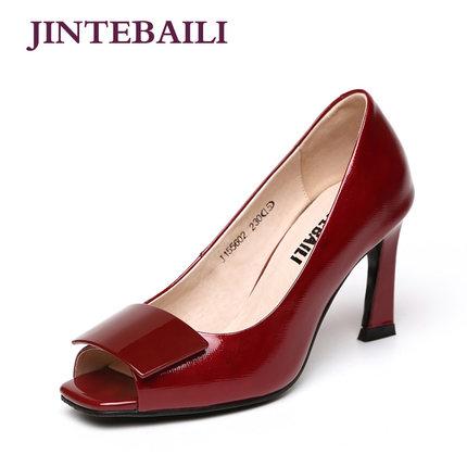 金特百丽2018夏季鱼嘴高跟鞋细跟欧美时尚浅