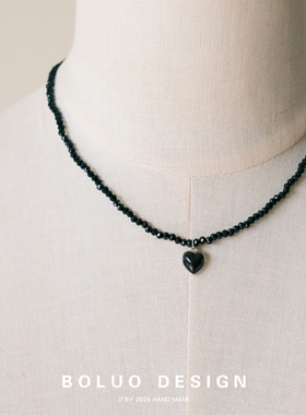 菠萝原创不掉色黑色仿水晶项链