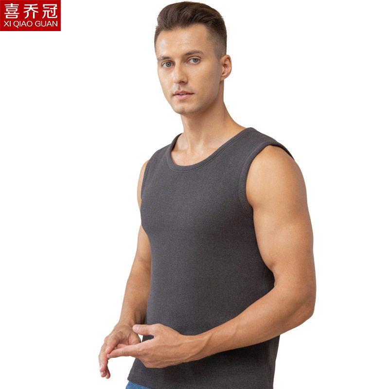 羊羔绒男士保暖背心秋冬纯色修身加绒加厚双面一体绒圆领打底内衣,淘宝优惠券,粉丝福利购,淘宝优惠卷