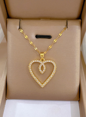 无注册商标钛钢轻奢爱心满钻项链