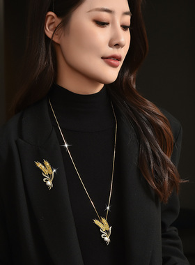 厂家直销新款秋冬金黄麦穗毛衣链气质高贵穗长款项链一款两戴胸花