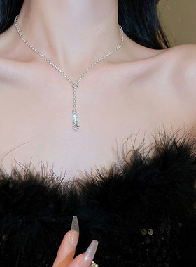 法式超闪镶钻锆石水滴项链轻奢高级感锁骨链气质时尚个性百搭项饰