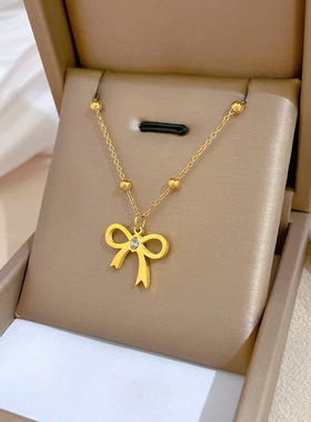 【通体钛钢】锆石蝴蝶结简风炉内真金项链女ins网红锁骨链配饰