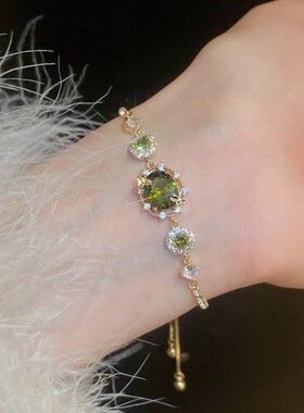 璀璨爆闪橄榄绿锆石手链轻奢高级感手环欧美跨境多巴胺时尚手饰女