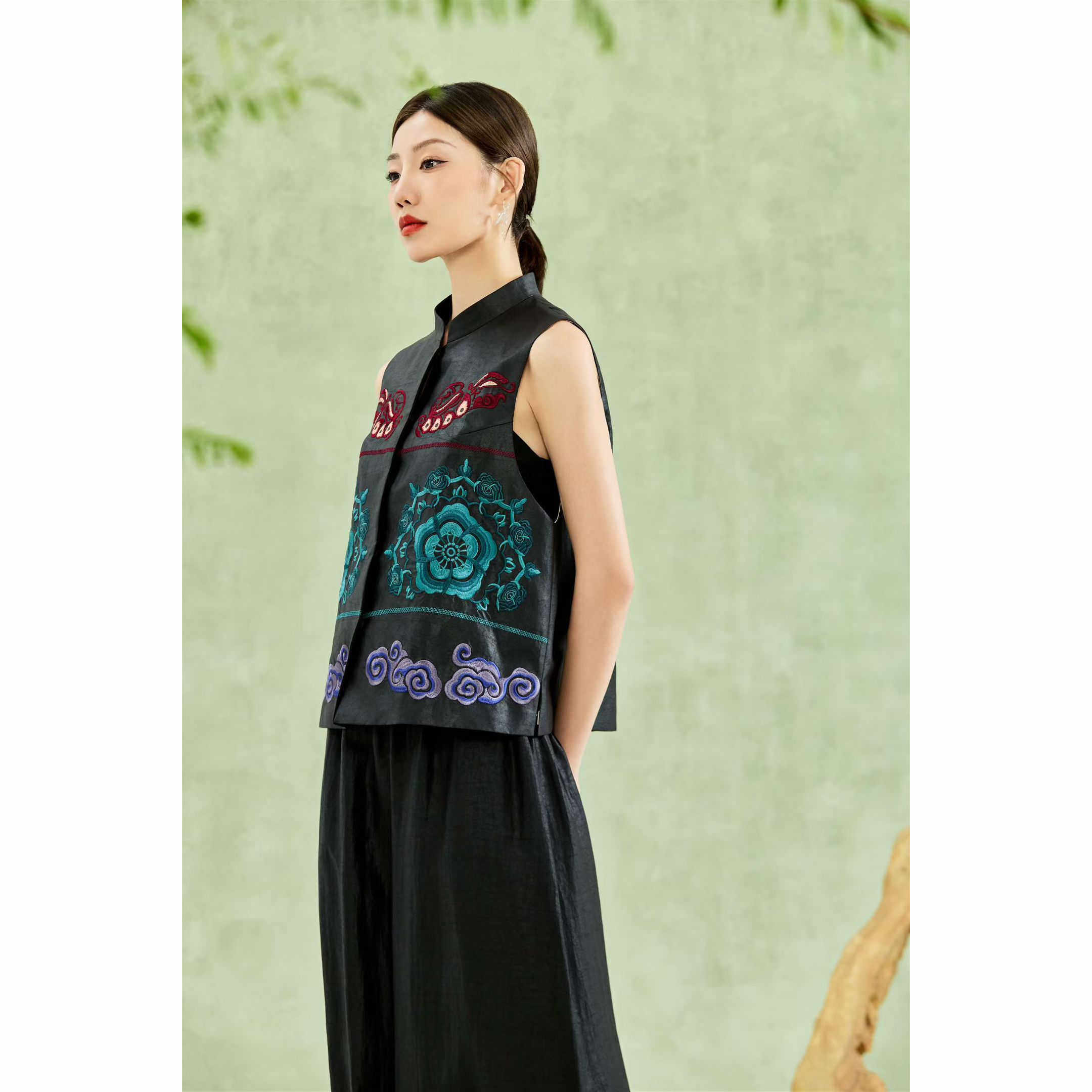 新中式国风桑蚕丝刺绣立领马甲女复古真丝上装背心,淘宝优惠券,粉丝福利购,淘宝优惠卷
