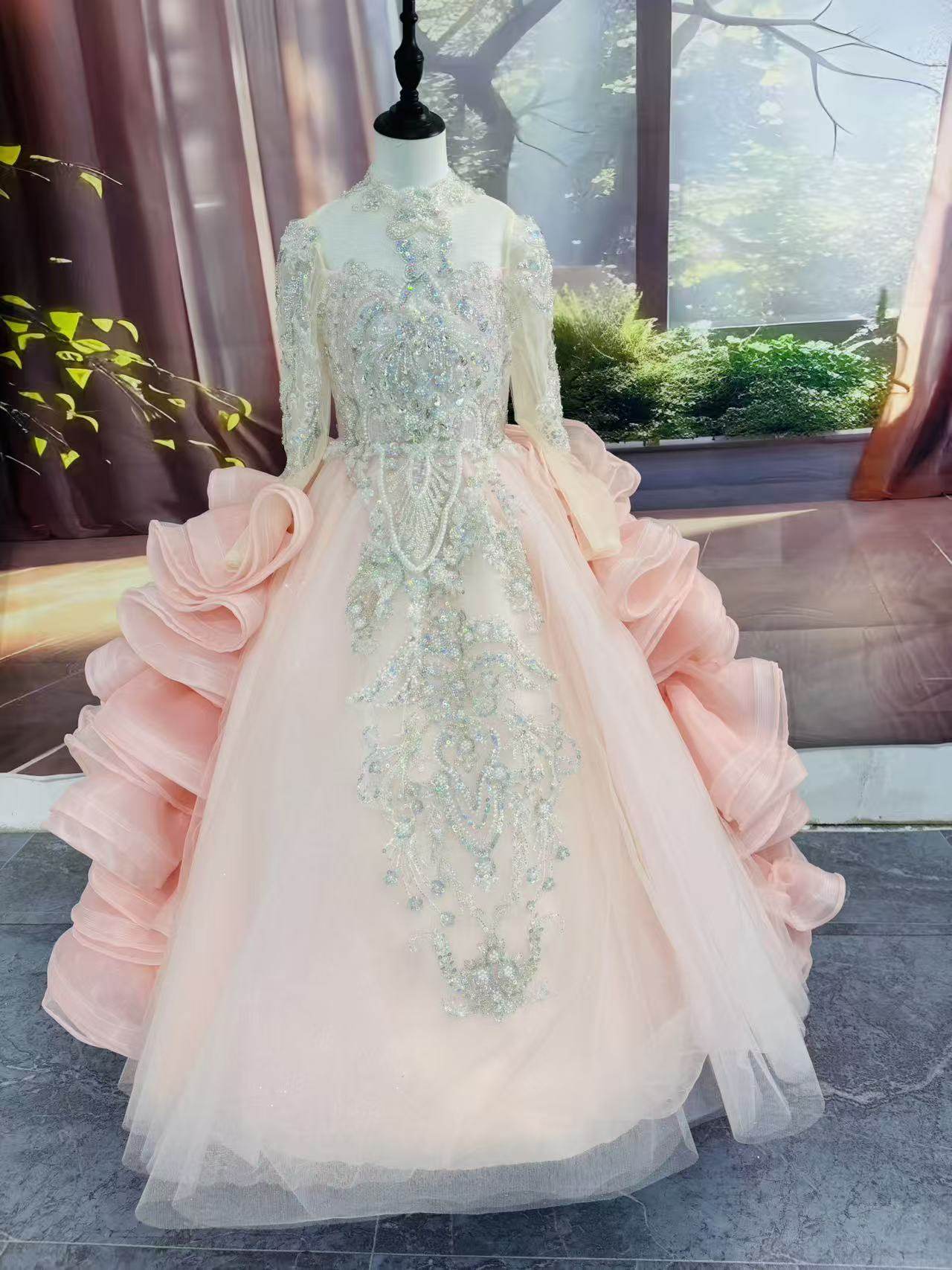 女童高端晚礼服儿童主持人钢琴演出服小女孩生日宴会公主裙粉色,淘宝优惠券,粉丝福利购,淘宝优惠卷