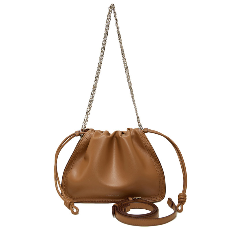 链条褶皱包包女2025新款潮韩版复古水桶包小众百搭单肩斜挎腋下包,淘宝优惠券,粉丝福利购,淘宝优惠卷