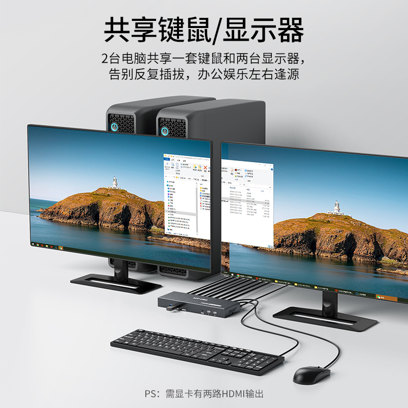 迈拓维矩MT-KH22S kvm双屏切换器2进2出HDMI复制扩展显示高清4K60Hz带USB3.0键鼠切换共享器 - 图0