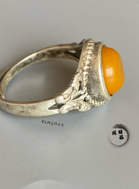 仿古古玩古董藏白铜黄玛瑙男女戒厚开口黄玉髓情侣戒指民族风