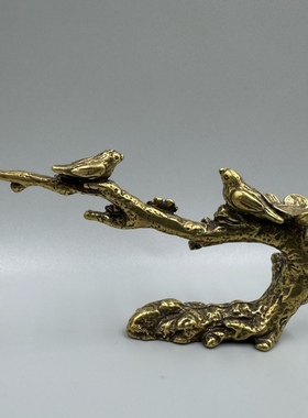 复古香摆实心纯黄铜喜上眉梢小摆件喜鹊登梅笔架笔搁笔喜鹊枝头