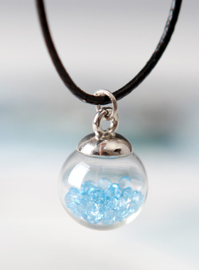 云南文艺风特色锁骨吊坠玻璃球