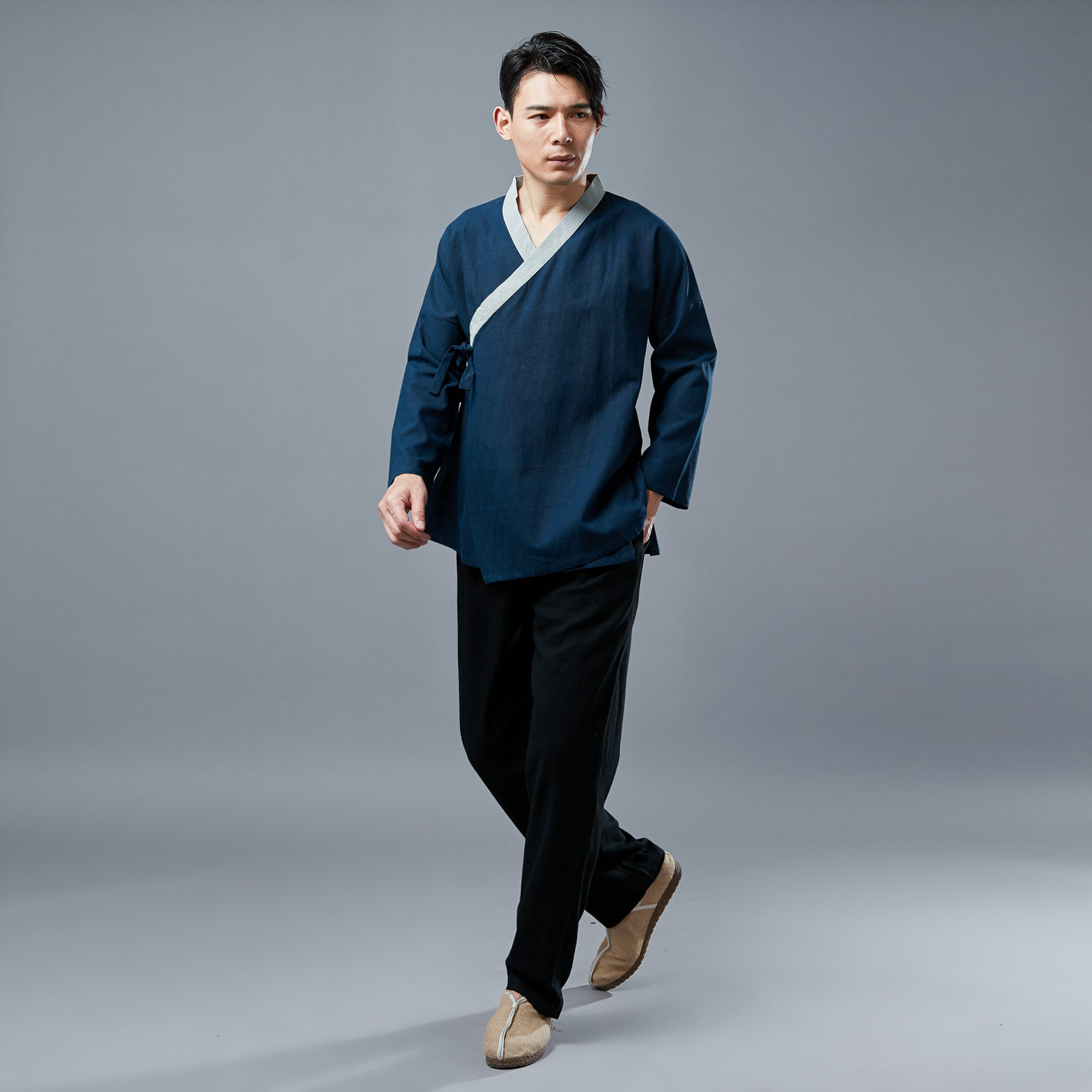 春秋新款汉服中国风休闲民族服装苎麻男装上衣外套古装着文艺茶服