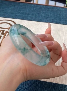 冰种飘花翡翠色独龙玉手镯玉镯女
