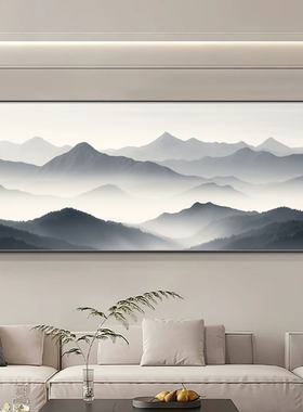 办公室背后有靠山客厅装饰画新中式山水画沙发背景墙挂画茶室壁画