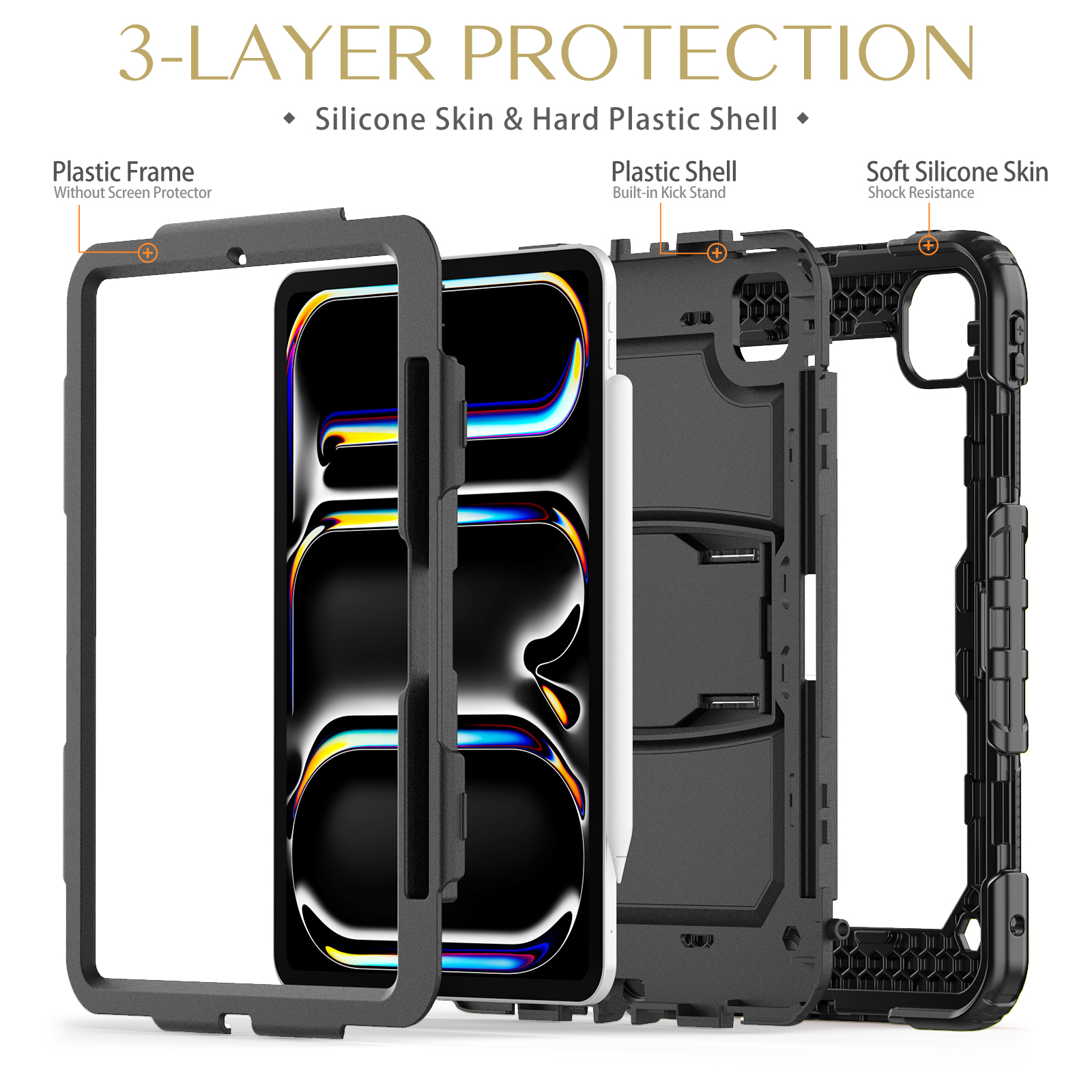 适用苹果iPad Air11寸A16电脑保护套带笔槽Air7/6/5/4防摔Pro11寸1/2/3/4代支架平板壳Air13/Pro13 Mini6/7 - 图1