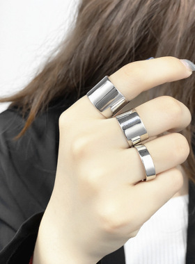 日韩版港风光面戒指女简约个性ins设计6-10-15mm宽面开口指环饰品