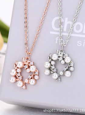 简约气质个性小众设计感珍珠乱花吊坠项链女锁骨链情人节礼物饰品