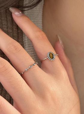 02720欧美亚马逊简约复古虎眼石戒指设计感INS个性百搭小众指环