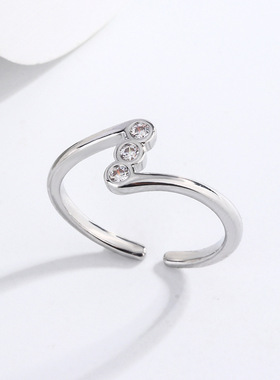 02686跨境时尚个性圆形镶钻戒指几何潮流微镶钻皓石简约开口指环